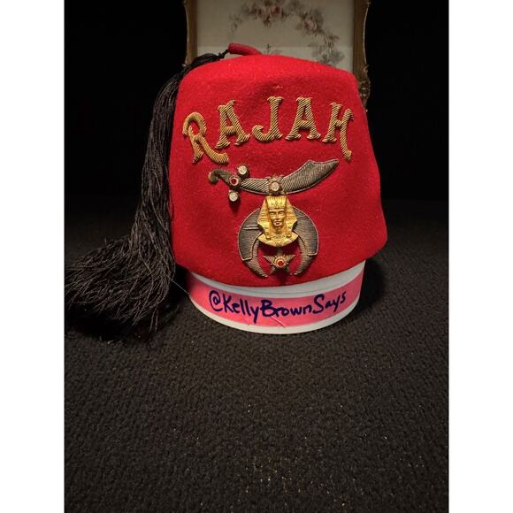 Vintage RAJAH Fez Hat S. Abrahams Co. Philadelphia Shriner Style Tassel Sword - Picture 1 of 8